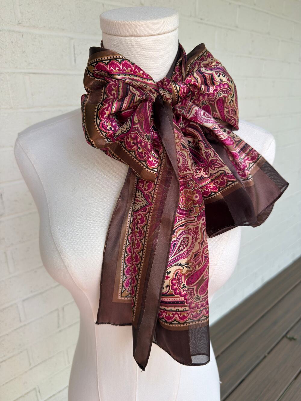 VTG Scarf Brown Magenta Paisley Print Boho Chic Neck Wrap Rectangular Fall